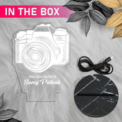 Personalized Photographer Camera Night Lamp with Warm White Light Customized with Name Gift for Photography Lover & Decor Photo Studio