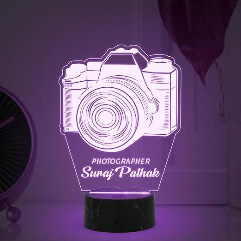 Personalized Photographer Camera Night Lamp with Multicolored Light Customized with Name Gift for Photography Lover & Decor Photo Studio
