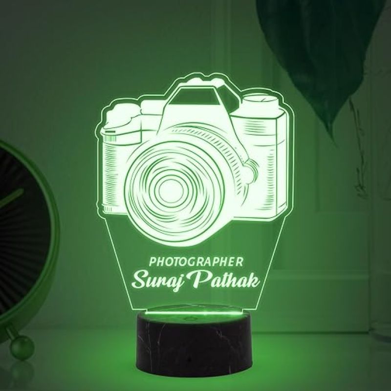 Personalized Photographer Camera Night Lamp with Multicolored Light Customized with Name Gift for Photography Lover & Decor Photo Studio
