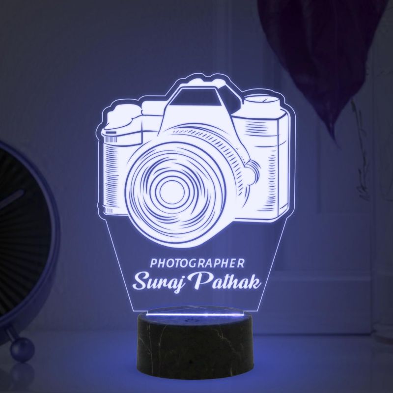 Personalized Photographer Camera Night Lamp with Multicolored Light Customized with Name Gift for Photography Lover & Decor Photo Studio