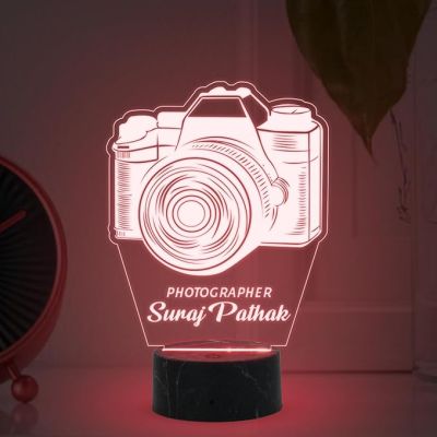 Personalized Photographer Camera Night Lamp with Multicolored Light Customized with Name Gift for Photography Lover & Decor Photo Studio