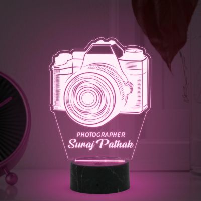 Personalized Photographer Camera Night Lamp with Multicolored Light Customized with Name Gift for Photography Lover & Decor Photo Studio