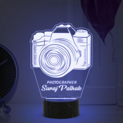 Personalized Photographer Camera Night Lamp with Multicolored Light Customized with Name Gift for Photography Lover & Decor Photo Studio
