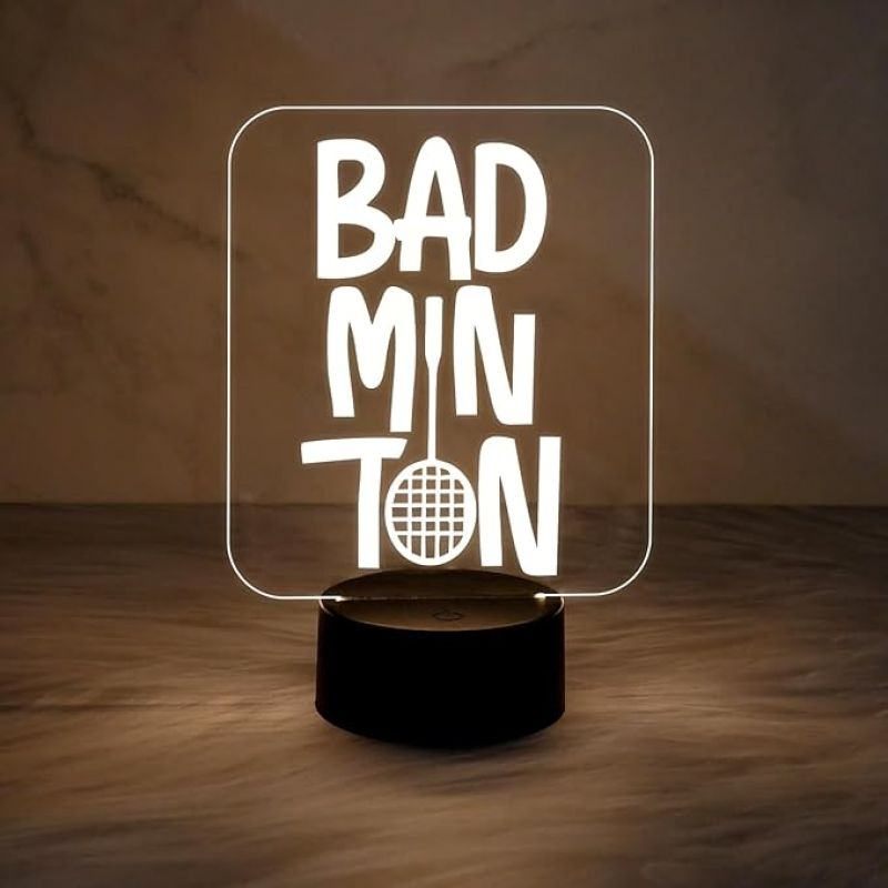 3D Illusion Badminton Night Lamp with Warm White Light Gift for Badminton Player