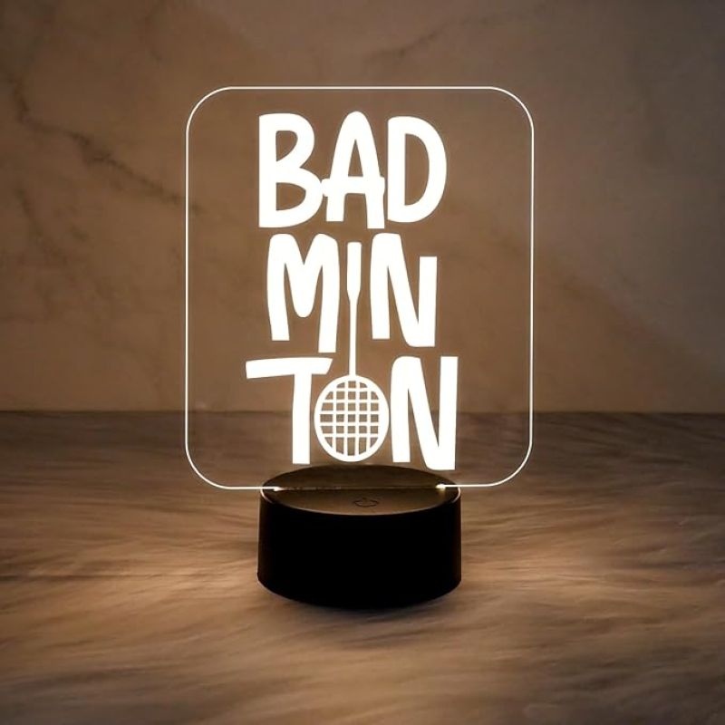 3D Illusion Badminton Night Lamp with Warm White Light Gift for Badminton Player