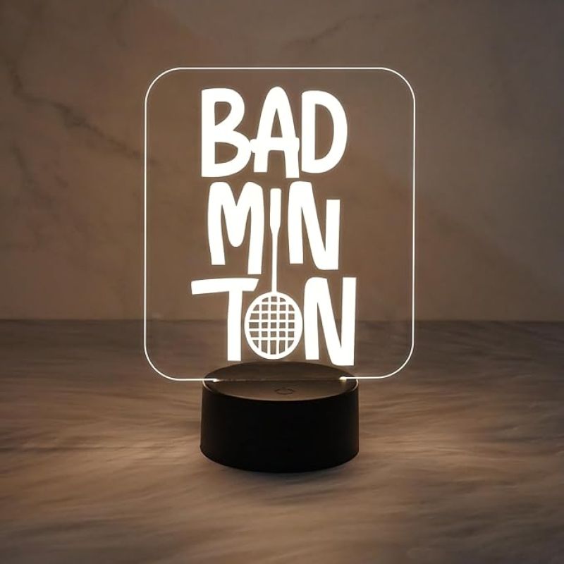 3D Illusion Badminton Night Lamp with Warm White Light Gift for Badminton Player