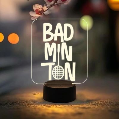 3D Illusion Badminton Night Lamp with Warm White Light Gift for Badminton Player