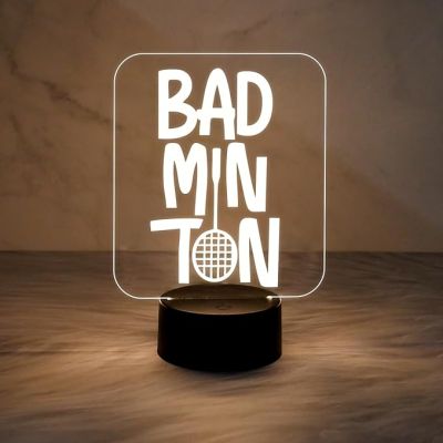 3D Illusion Badminton Night Lamp with Warm White Light Gift for Badminton Player