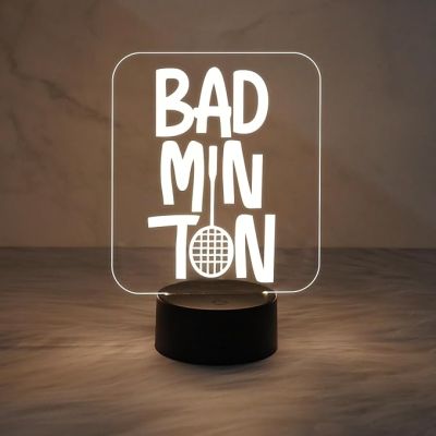 3D Illusion Badminton Night Lamp with Warm White Light Gift for Badminton Player