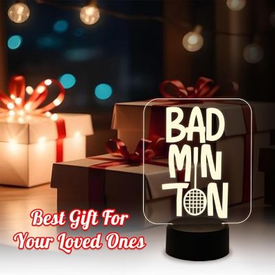 3D Illusion Badminton Night Lamp with Warm White Light Gift for Badminton Player