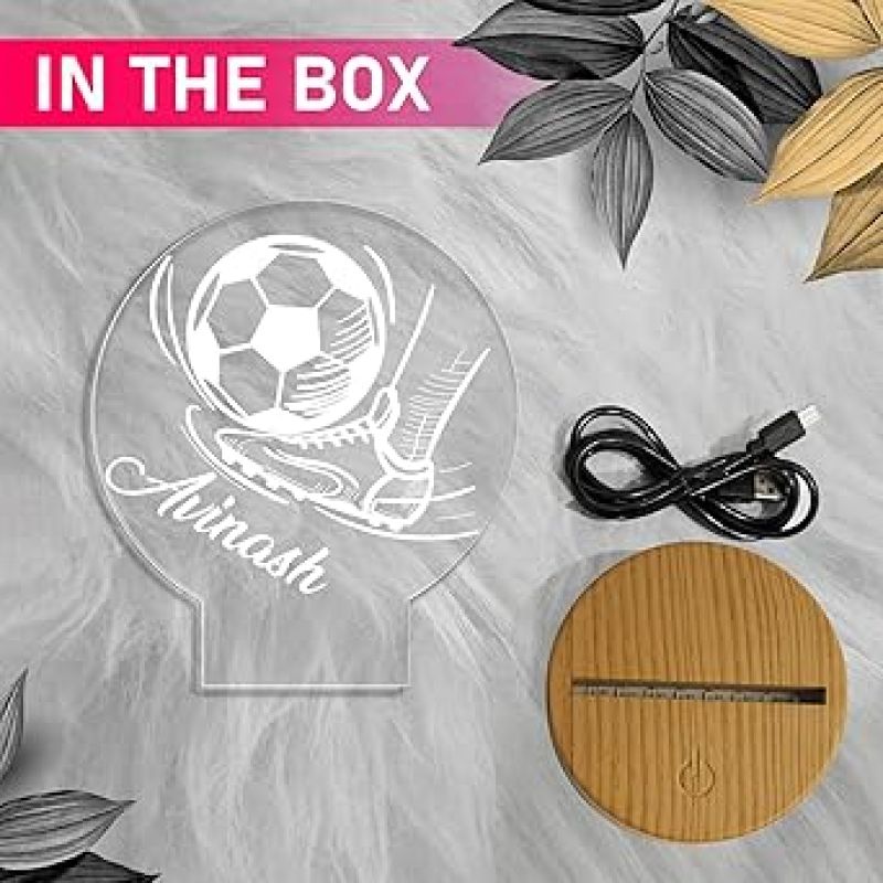 Football Night Lamp with Warm White Light Customized with Name Birthday Gifts for Footballer Friend & Football Player Lover