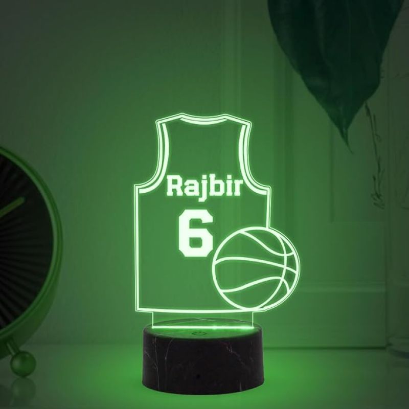 Personalized Jersey & Basketball Name Night Lamp with Multicolored Light Birthday Gift for Gaming Player