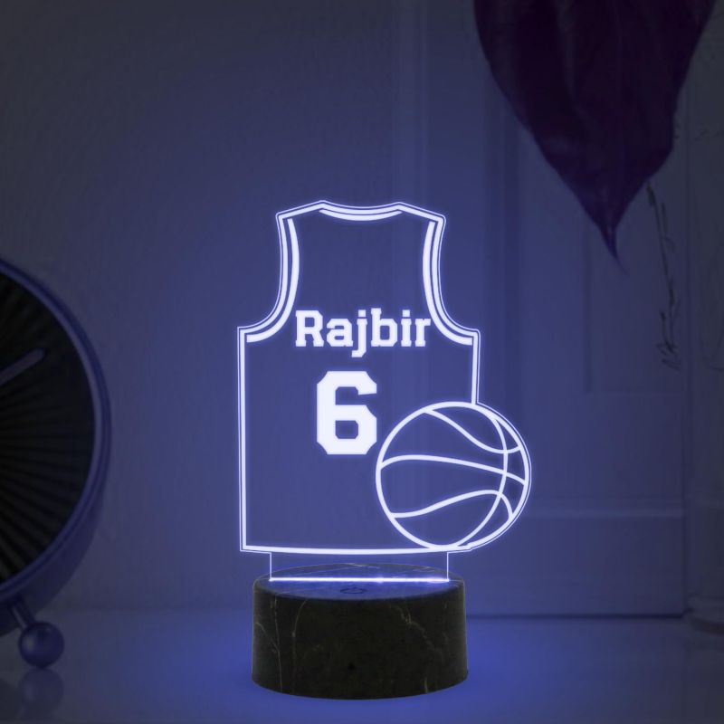 Personalized Jersey & Basketball Name Night Lamp with Multicolored Light Birthday Gift for Gaming Player