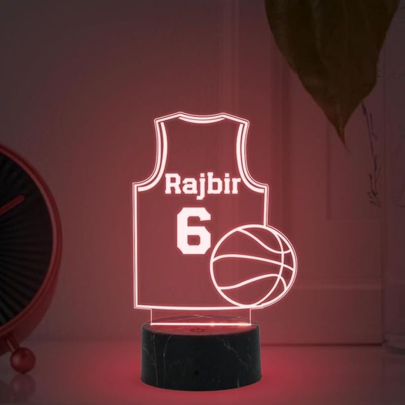 Personalized Jersey & Basketball Name Night Lamp with Multicolored Light Birthday Gift for Gaming Player