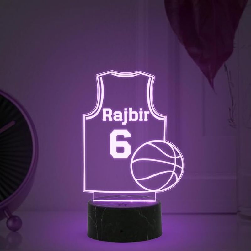 Personalized Jersey & Basketball Name Night Lamp with Multicolored Light Birthday Gift for Gaming Player