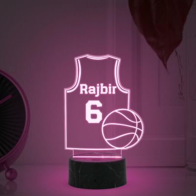 Personalized Jersey & Basketball Name Night Lamp with Multicolored Light Birthday Gift for Gaming Player