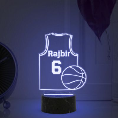 Personalized Jersey & Basketball Name Night Lamp with Multicolored Light Birthday Gift for Gaming Player