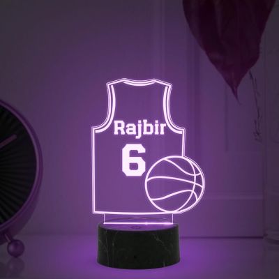 Personalized Jersey & Basketball Name Night Lamp with Multicolored Light Birthday Gift for Gaming Player