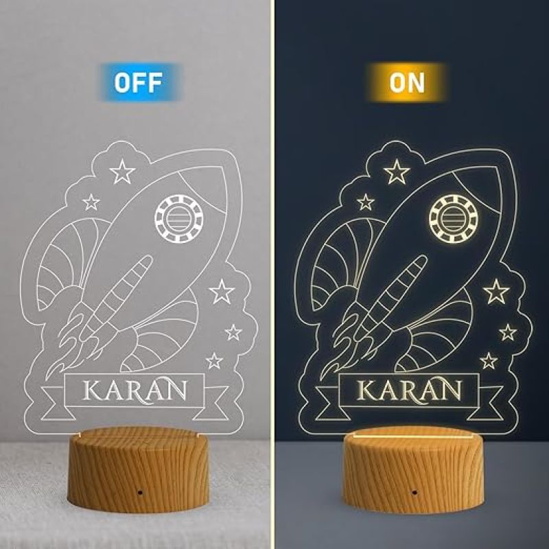 Aeroplan Night Lamp with Warm White Light Customized with Name Birthday Gift for Kids