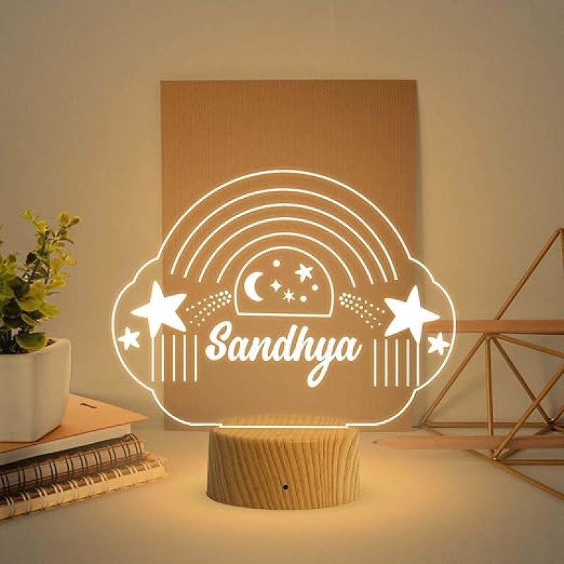 Rainbow Night Light with Warm White Light Customized with Name Birthday Gifts for Kids, Women, Teenage, Girl, Wife