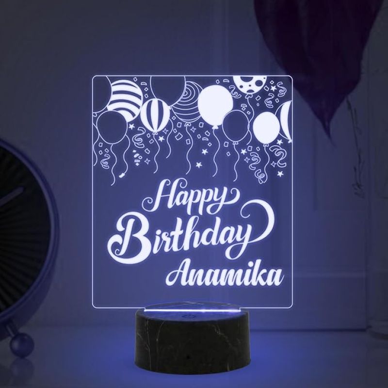 Personalized Happy Birthday Balloon Design Night Lamp with Multicolored Light Customized with Name Best Birthday Gifts for Friends Girls Boys Men Women & Birthday Home Decor
