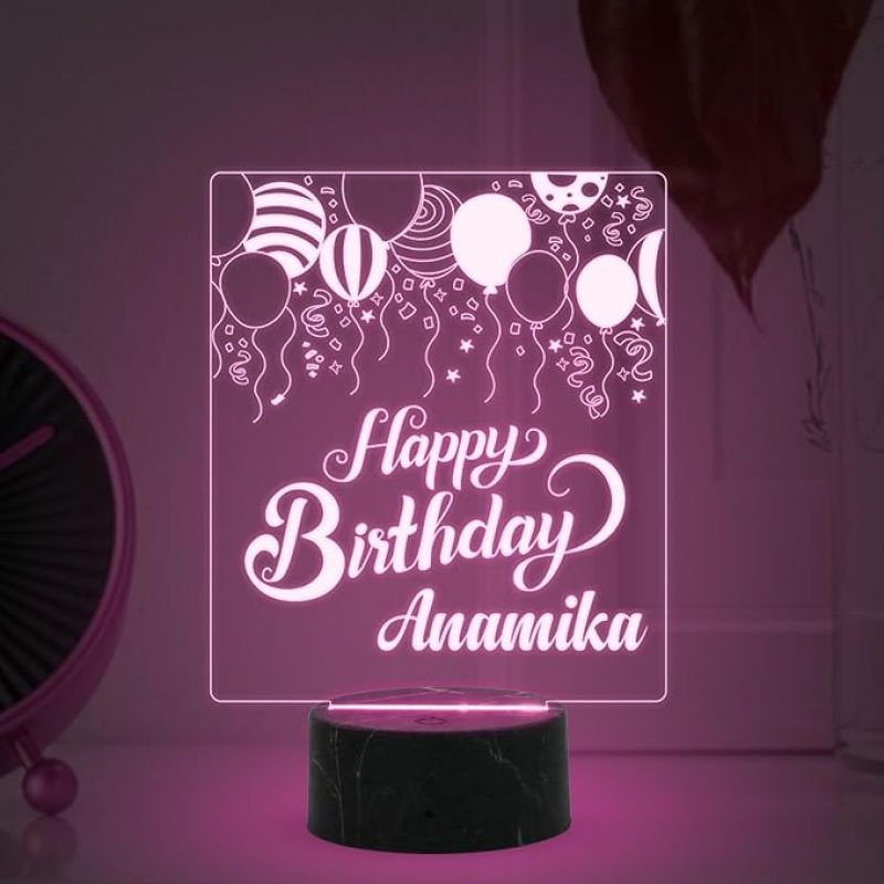 Personalized Happy Birthday Balloon Design Night Lamp with Multicolored Light Customized with Name Best Birthday Gifts for Friends Girls Boys Men Women & Birthday Home Decor