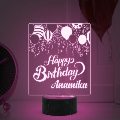 Personalized Happy Birthday Balloon Design Night Lamp with Multicolored Light Customized with Name Best Birthday Gifts for Friends Girls Boys Men Women & Birthday Home Decor