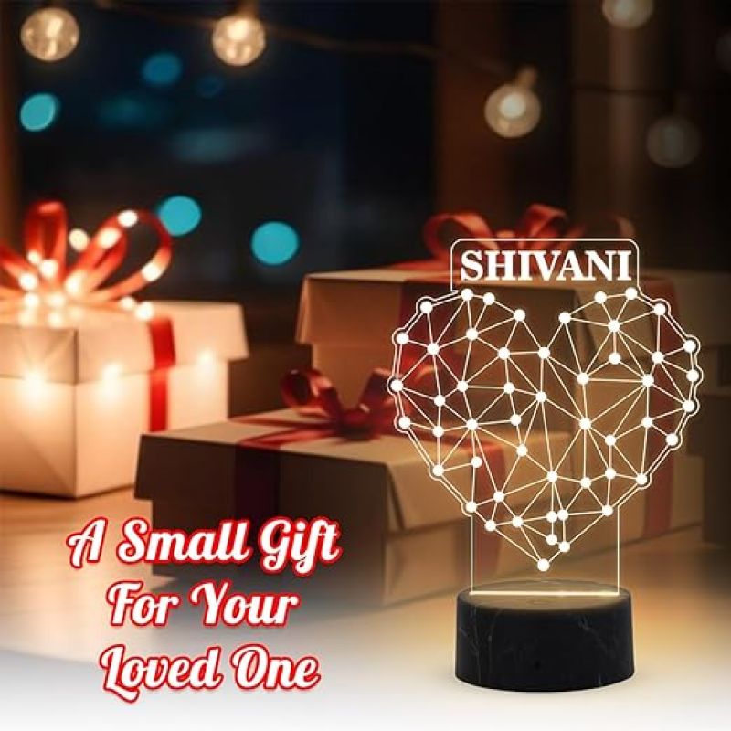 Heart Design Night Lamp with Warm White Light Customized with Name Couple Gift for Anniversary, Wedding, Marriage, Valentine Day