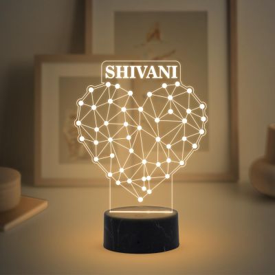 Heart Design Night Lamp with Warm White Light Customized with Name Couple Gift for Anniversary, Wedding, Marriage, Valentine Day