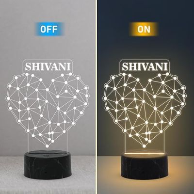 Heart Design Night Lamp with Warm White Light Customized with Name Couple Gift for Anniversary, Wedding, Marriage, Valentine Day