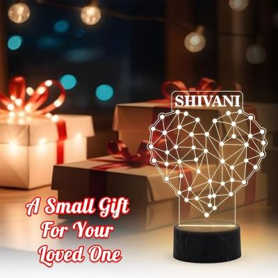 Heart Design Night Lamp with Warm White Light Customized with Name Couple Gift for Anniversary, Wedding, Marriage, Valentine Day