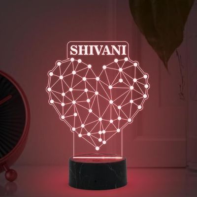 Heart Design Night Lamp with Multicolored Light Customized with Name Couple Gift for Anniversary, Wedding, Marriage, Valentine Day