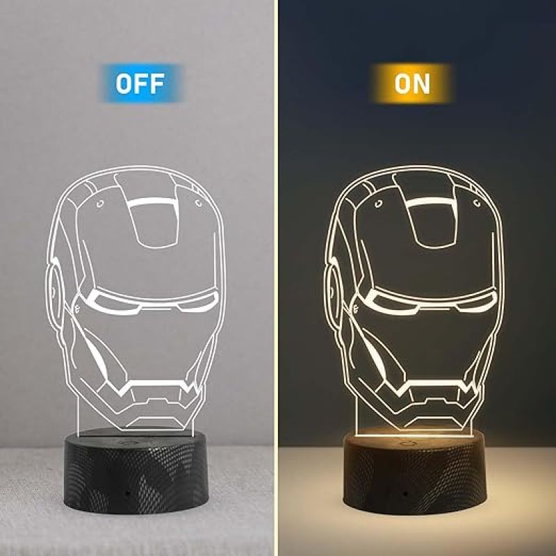 3D Illusion Ironman Head Night Lamp with Warm White Light Gift For Kids Room Decor Light