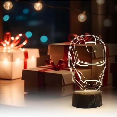 3D Illusion Ironman Head Night Lamp with Warm White Light Gift For Kids Room Decor Light