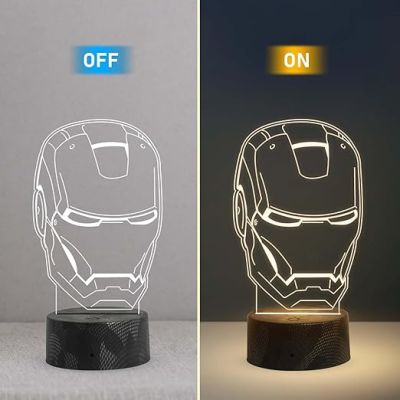 3D Illusion Ironman Head Night Lamp with Warm White Light Gift For Kids Room Decor Light