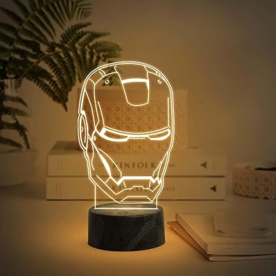 3D Illusion Ironman Head Night Lamp with Warm White Light Gift For Kids Room Decor Light
