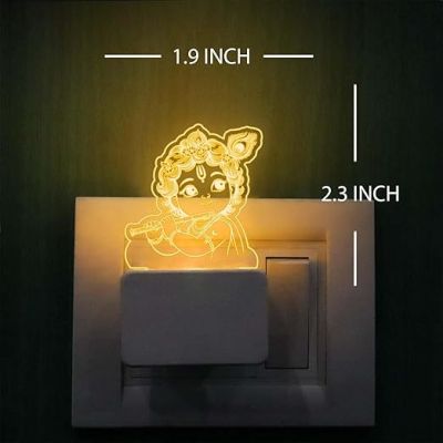 3D Illusion Cute Bal Krishna Plug Night Lamp with Warm White Color Best Gift for Fastive Pooja Room Decor
