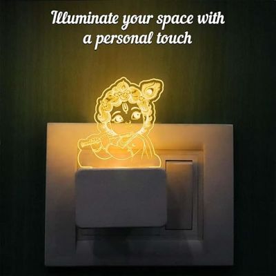 3D Illusion Cute Bal Krishna Plug Night Lamp with Warm White Color Best Gift for Fastive Pooja Room Decor