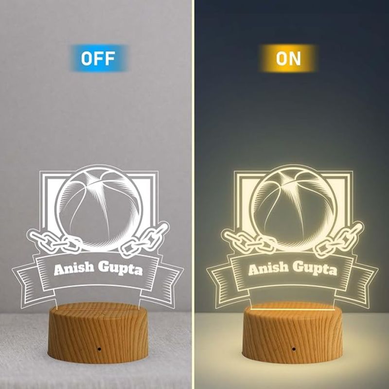 Basketball Night Lamp with Warm White Light Customized with Name Gift for Basketball Lovers & Player Gaming Room Decor