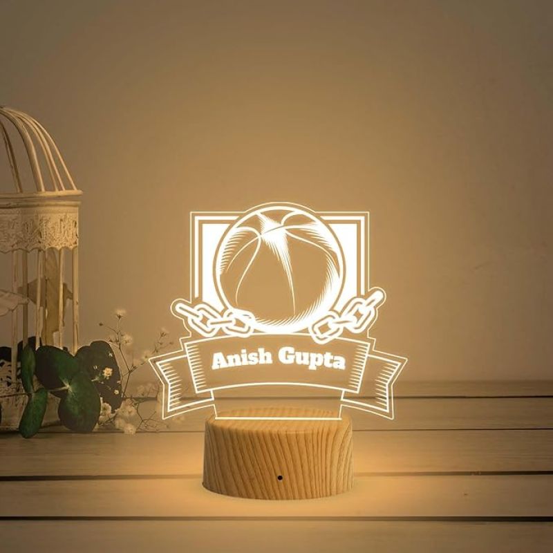 Basketball Night Lamp with Warm White Light Customized with Name Gift for Basketball Lovers & Player Gaming Room Decor