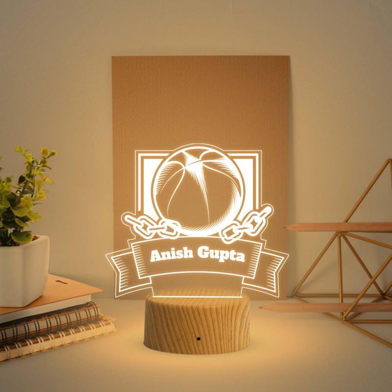 Basketball Night Lamp with Warm White Light Customized with Name Gift for Basketball Lovers & Player Gaming Room Decor
