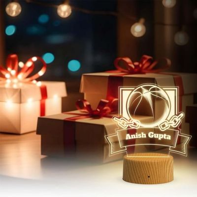 Basketball Night Lamp with Warm White Light Customized with Name Gift for Basketball Lovers & Player Gaming Room Decor
