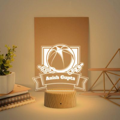 Basketball Night Lamp with Warm White Light Customized with Name Gift for Basketball Lovers & Player Gaming Room Decor