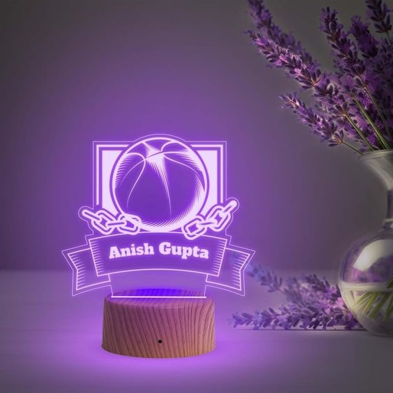 Basketball Night Lamp with Multicolored Light Customized with Name Gift for Basketball Lovers & Player Gaming Room Decor