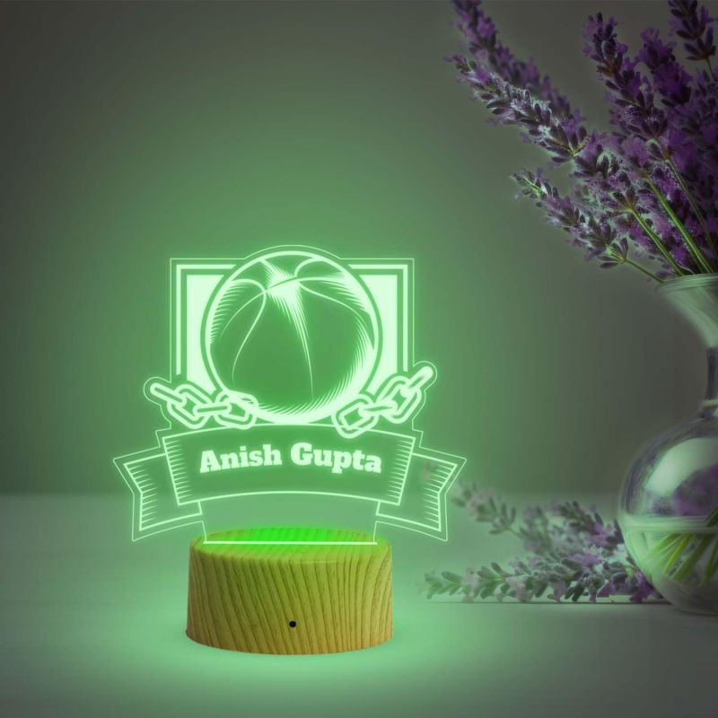 Basketball Night Lamp with Multicolored Light Customized with Name Gift for Basketball Lovers & Player Gaming Room Decor