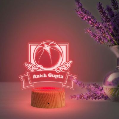Basketball Night Lamp with Multicolored Light Customized with Name Gift for Basketball Lovers & Player Gaming Room Decor