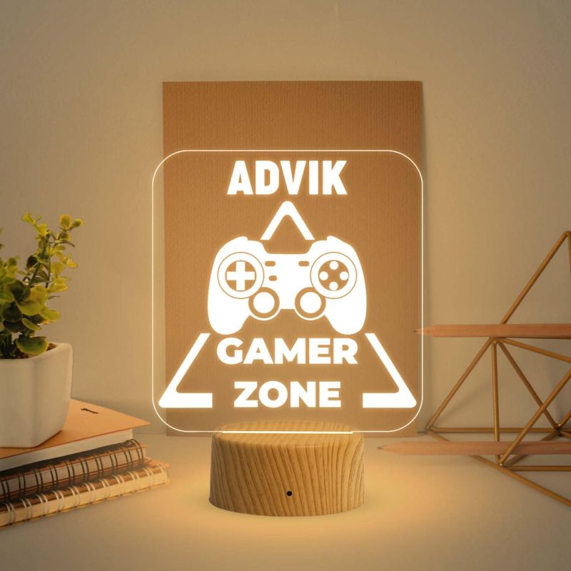 Game Zone Text Night Lamp with Warm White Light Game Controller Remote Design Birthday Gift for Kid & Gamer