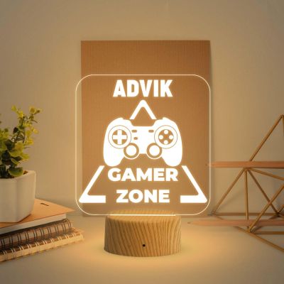 Game Zone Text Night Lamp with Warm White Light Game Controller Remote Design Birthday Gift for Kid & Gamer