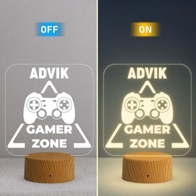 Game Zone Text Night Lamp with Warm White Light Game Controller Remote Design Birthday Gift for Kid & Gamer