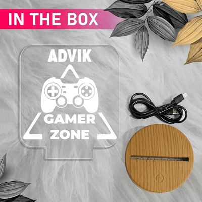 Game Zone Text Night Lamp with Warm White Light Game Controller Remote Design Birthday Gift for Kid & Gamer